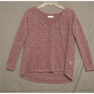 Aeropostale Knit V-Neck Tunic Sheer Sweater Women's Size Small Purple Glitter‎